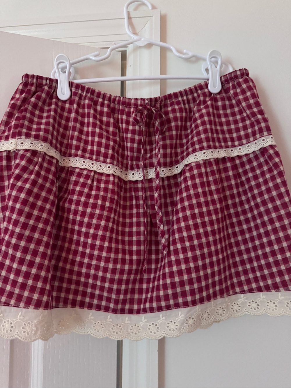 Women’s Gingham Lace-Trim Skort